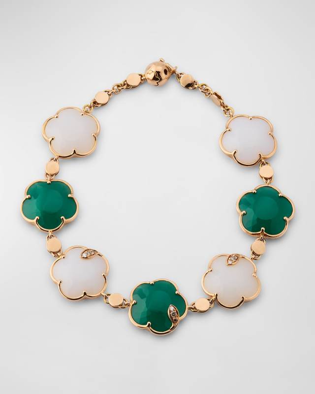 Ton Joli 18K Red Gold Green and White Agate Flower Bracelet